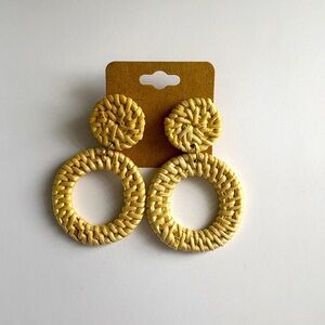 J.Crew Raffia Circle Earrings Natural Boho Summer Lightweight